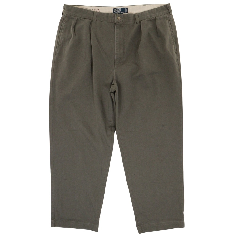 VTG Polo Ralph Lauren Andrew Pant Men 40/29 Pleated Chino Olive Cotton USA